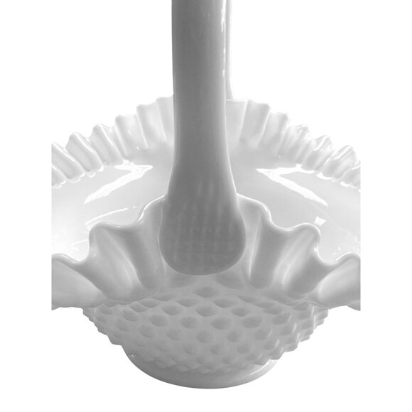 Fenton Hobnail Milk Glass Basket With Ruffled Edge - Picture 5 of 11